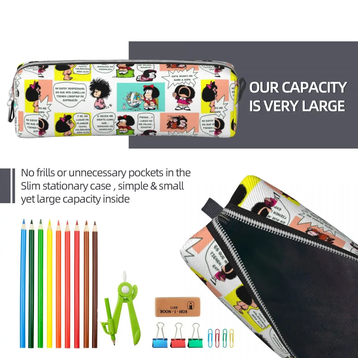 Mafie Cartoon Mafalda Pencil Cases Fashion Kawaii Anime Pen Box Bags Girls Boys Big Capacity Office Zipper Pencil Box