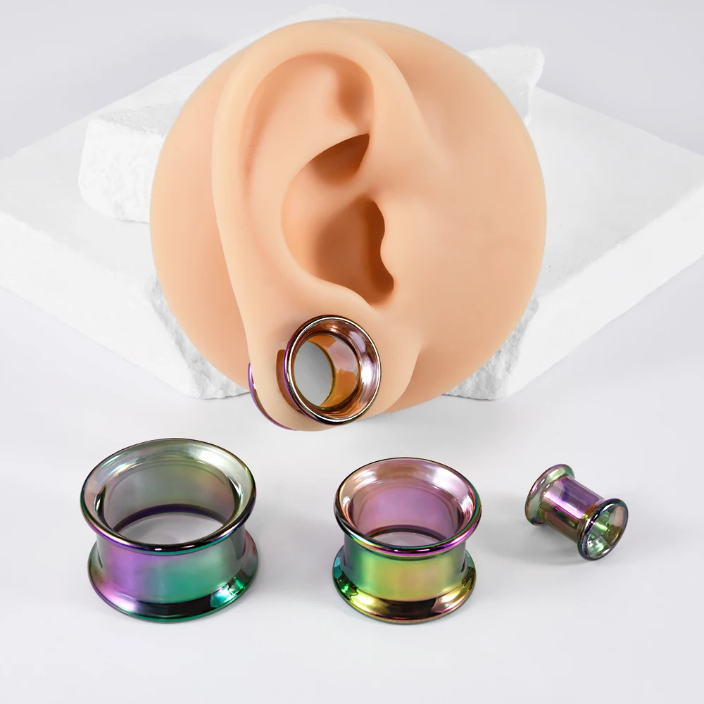 2PCS Glass Clear&Colorful Ear Plugs Earrings Hollow Gauges Tunnels Double Flared Expander Stretchers Ear Piecing Jewelry 6-25MM