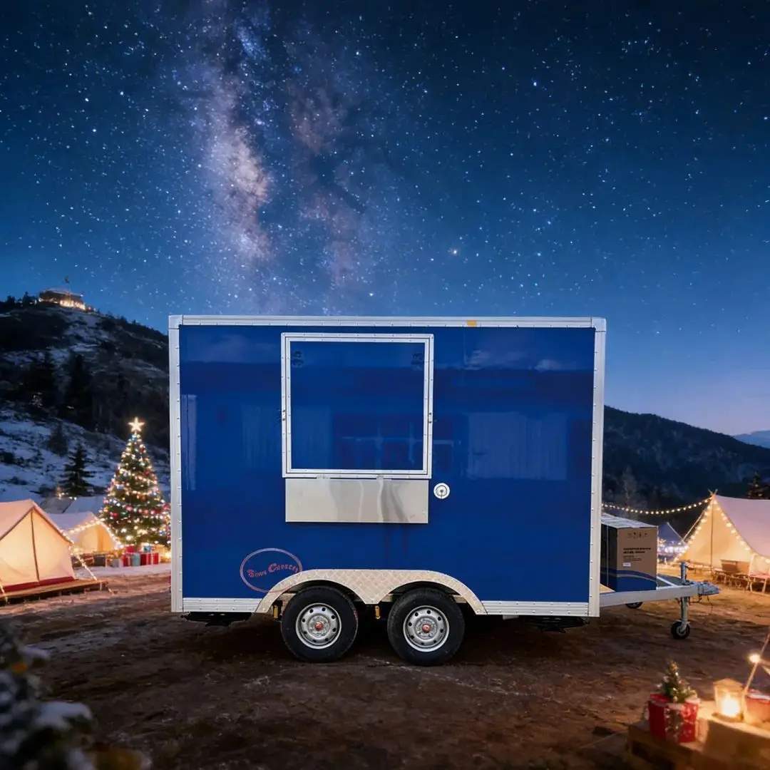 Commercial Fiberglass Food Cart Trailer Tandem Axle Fast Food Serving Window Catering Truck Trailer for Business