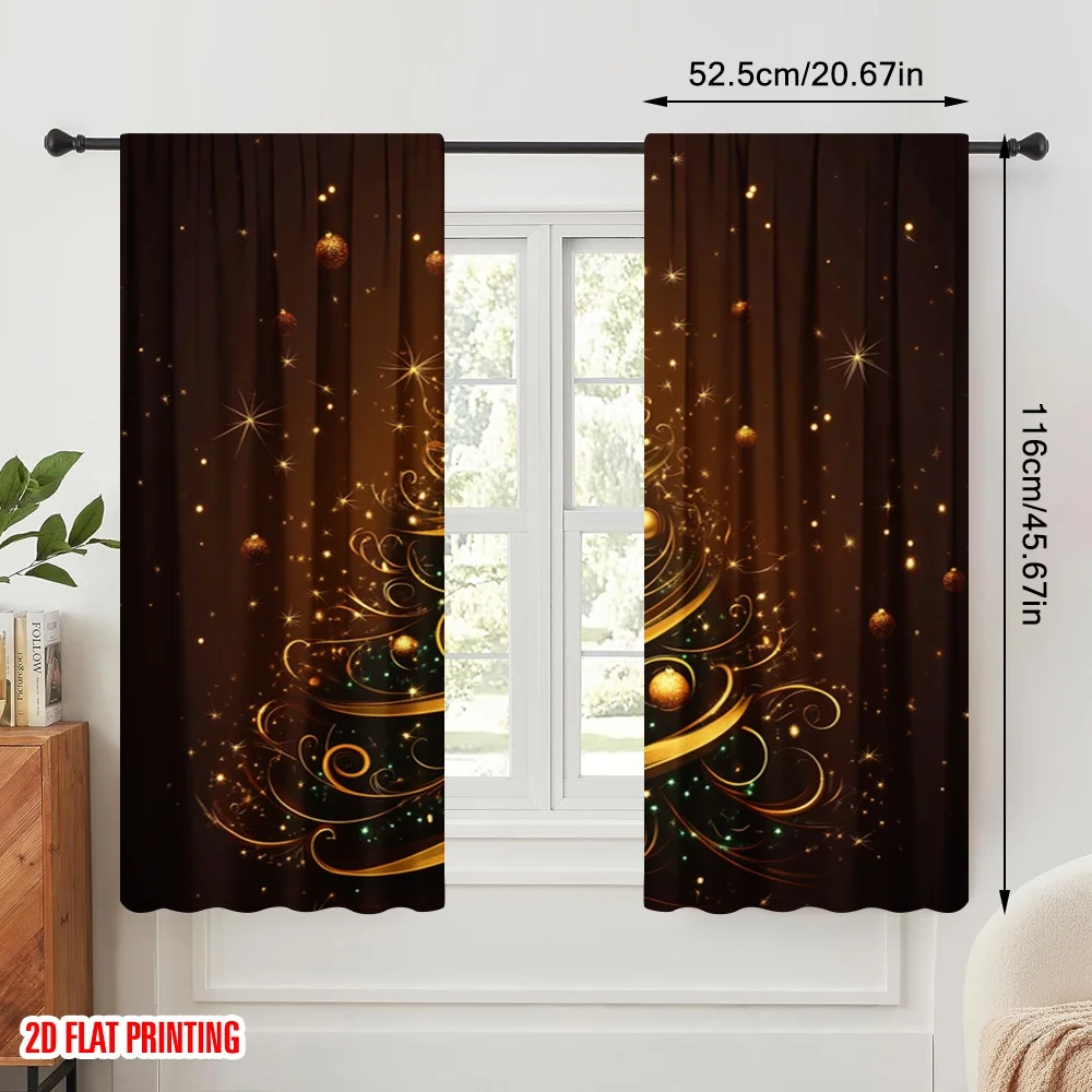 2pcs,2D plane printing Contemporary Curtains Festive Christmas Tree Ornament Polyester Woven (without rod) Art Deco Festive Use
