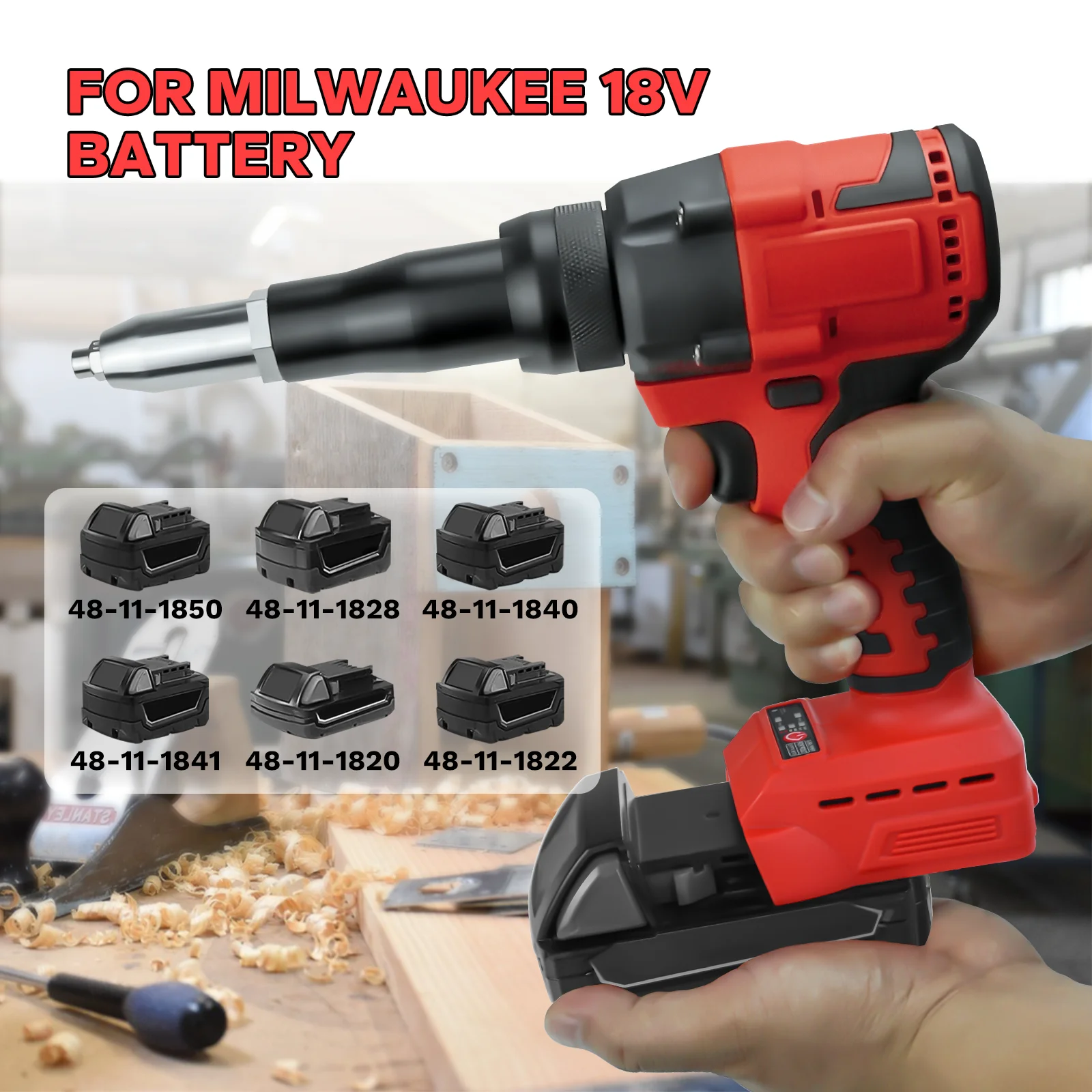 

Brushless Electric Rivet Gun 2.4-4.8mm Cordless Riveting Machine with 20pcs Aluminum Rivets Power Tool for Milwaukee 18V Battery