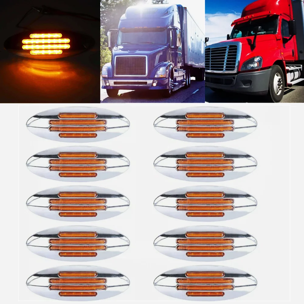 

10PCS 12V Chrome LED Side Marker Light Waterproof Car Truck Lights Trailer Lorry Pickup Truck Clearance Side Lights 24LED Lamp