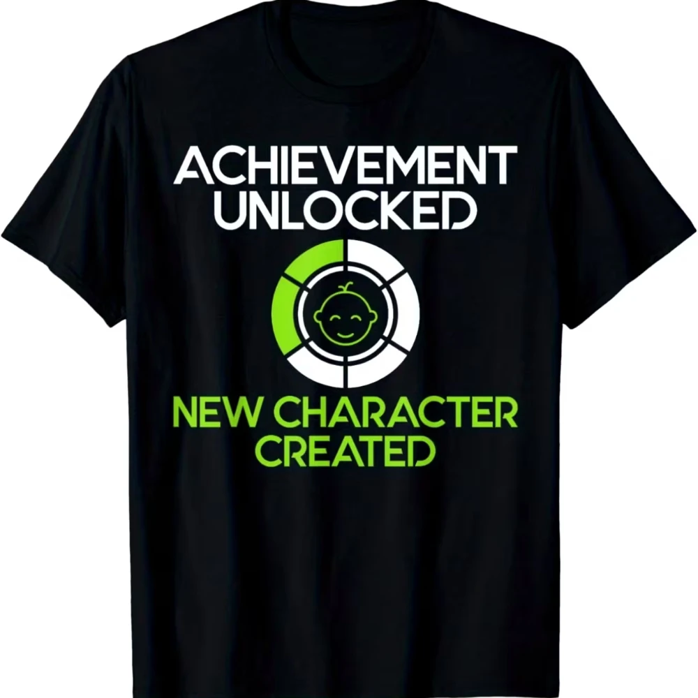 Funny Meme New Dad Gamer Gifts Men's T Shirt Women Cotton Tee Summer Novelty Streetwear Oversized Achievement Unlocked top