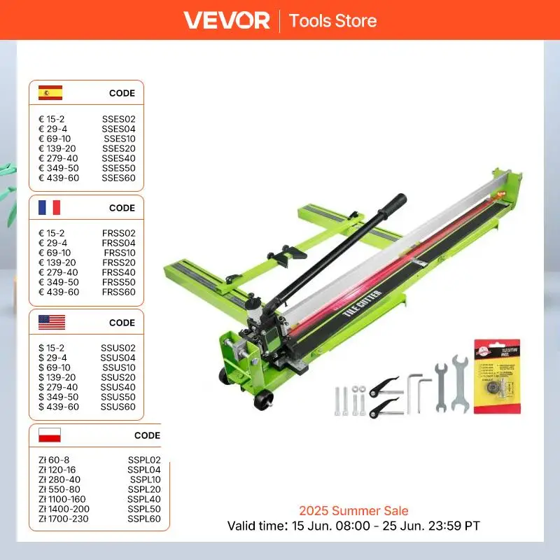 VEVOR Tagliapiastrelle Manuale in Acciaio Doppio Binario con Supporto di Rullino in Gomma Spessore Taglio Max. da 6-15mm Lunghezza Max. da 800/900/1000/1200mm per Porcellana Ceramiche