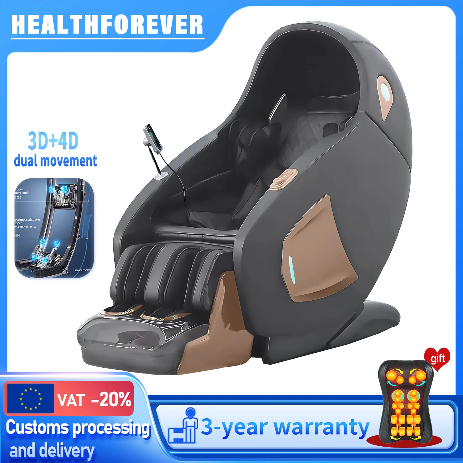 

2025 Professional 4D Massage Chair Thai Stretch Zero Gravity 3D 4D dual movement Foot Calf Massager Bluetooth 3 year warranty
