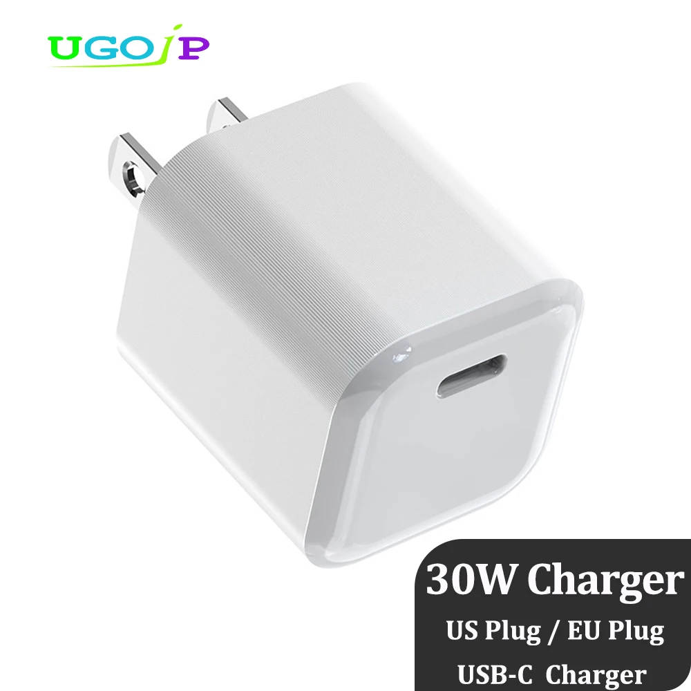 UGOjP 30W GaN USB C Charger US EU Plug PD PPS Fast Charging Adapter Compact Type C Phone Charger for iPhone Samsung Xiaomi iPad