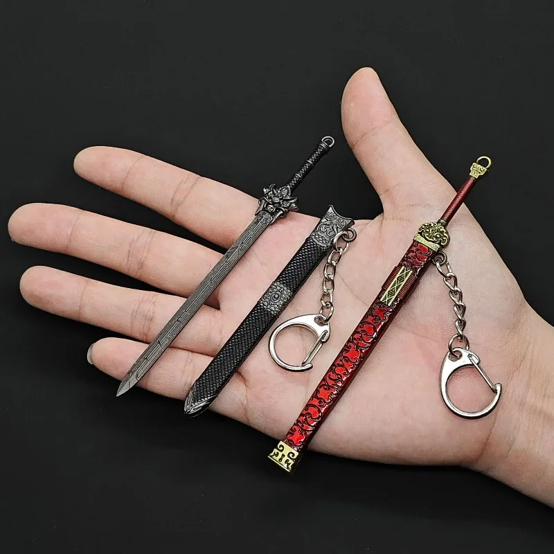 12cm Vintage Ancient Chinese Sword Metal Mini Replica Unsharpened Handmade Craft Home Decor Keychain Collectible Gift for Men