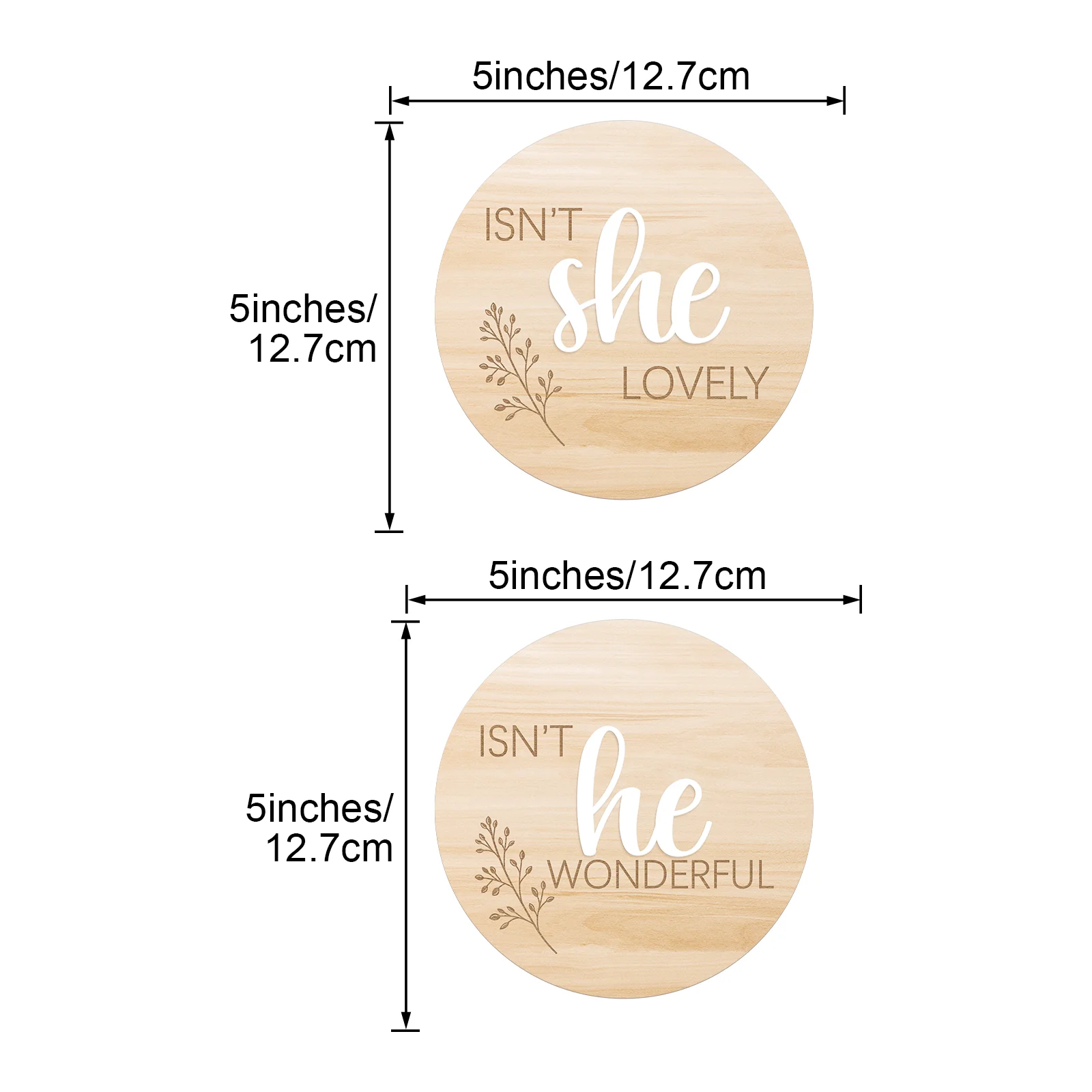 Isn't She Lovely, Isn't He Wonderful Arrival Disc in Wood and White Acrylic 3D Title Baby Birth Sign (0.4cm thickness)