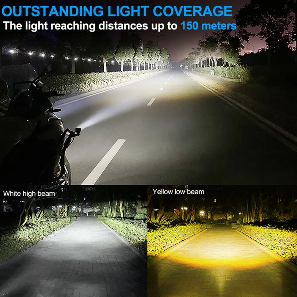 Motorcycle LED Headlight Auxiliary Spotlight Yellow White Dual Color Fog Light 10V-28V 30W Mini projector Lens LED Lamp Moto