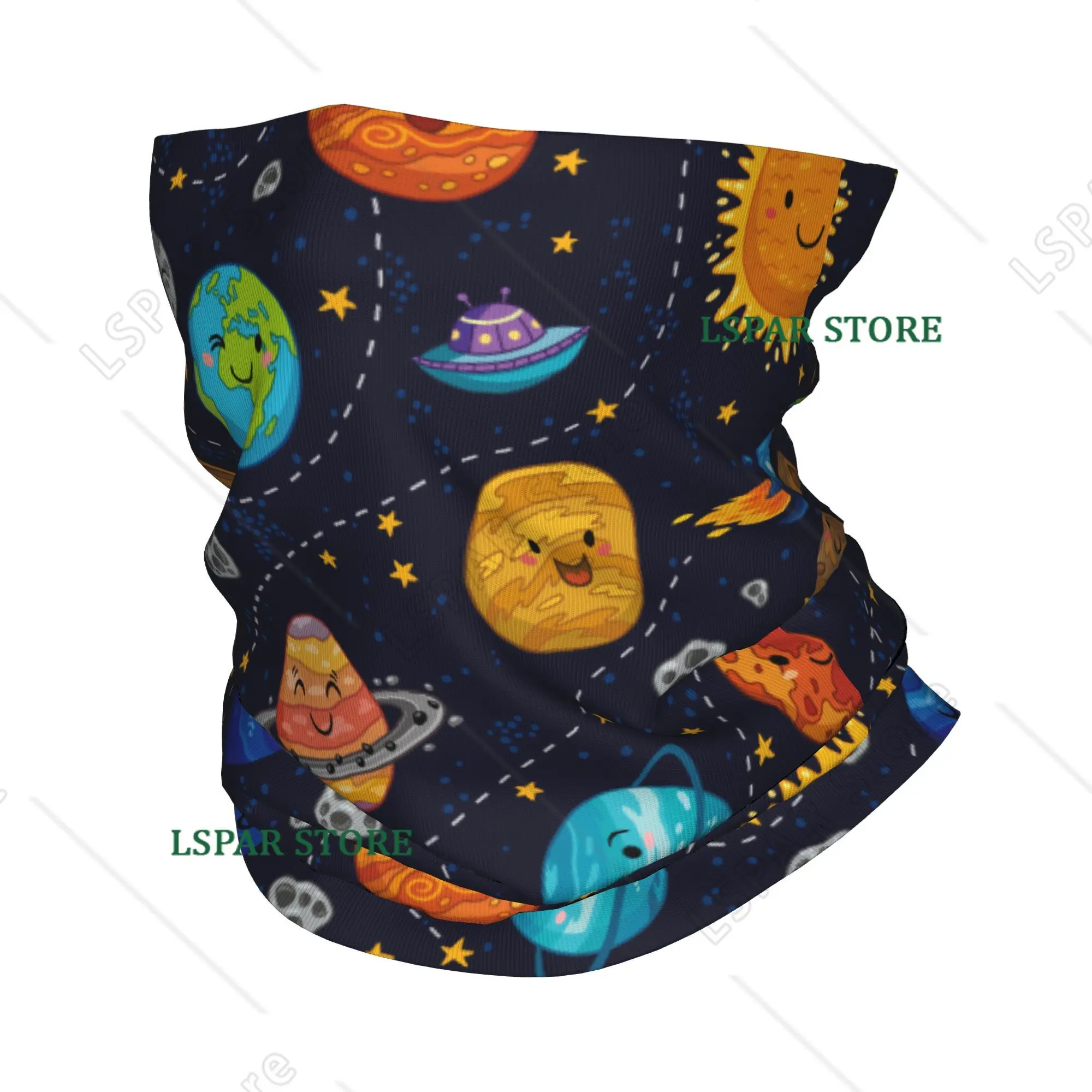 Custom Outer Space Doodle Bandana Neck Warmer Women Men Winter Ski Hiking Scarf Gaiter Universe Astronaut Spaceship Face Cover