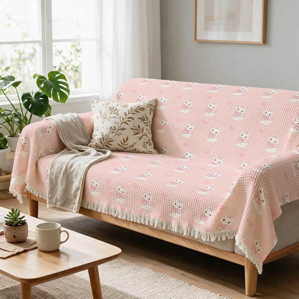 Elegant Floral Print Sofa Throw Blanket Decorative Couch Cover Blush Pink Spring Living Room Home Decor Gift Cozy Throw for Sofa