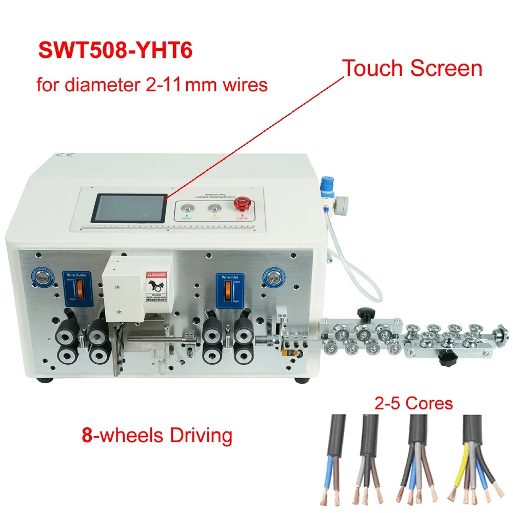 

SWT508YHT6 5 Cores Wire Peeling Stripping Cutting Machine Touch Screen 2-11mm Double Skin Cable Sheath Stripper Cutter 220V/110V