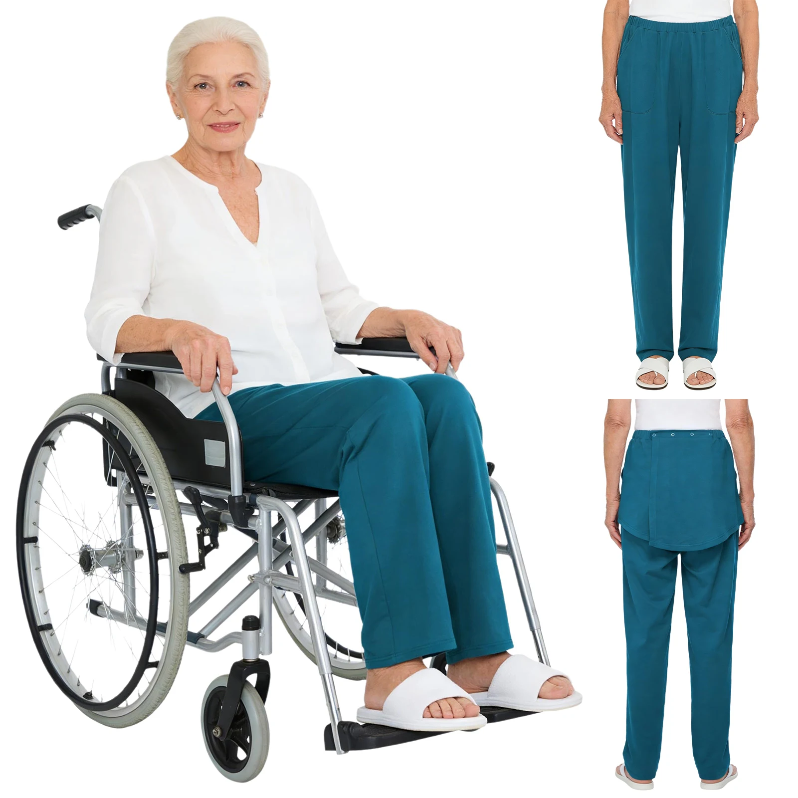 

Women Men Wheelchair Patients Adaptive Pants Open Back Loose Long Pants with Full Overlap Panel for the Disabled Special Needs