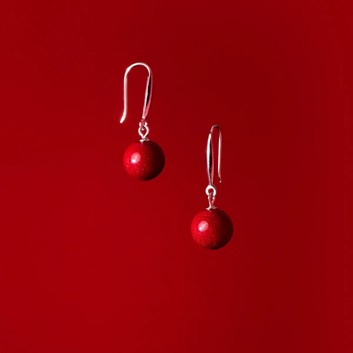 

Genuine 925 Sterling Silver Ear Hook Cinnabar Stone Drop Earrings Simple Cute Fashion Women Summer Jewelry