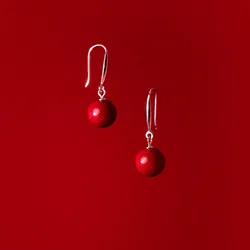 Genuine 925 Sterling Silver Ear Hook Cinnabar Stone Drop Earrings Simple Cute Fashion Women Summer Jewelry