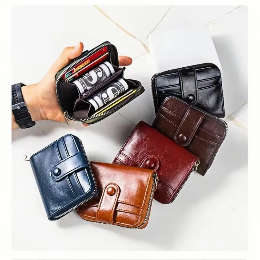 Dompet Pendek Pria Retro Ringan Dompet Kulit Portabel Banyak Slot Kartu Tas Penyimpanan Kartu Tahan Air Uniseks