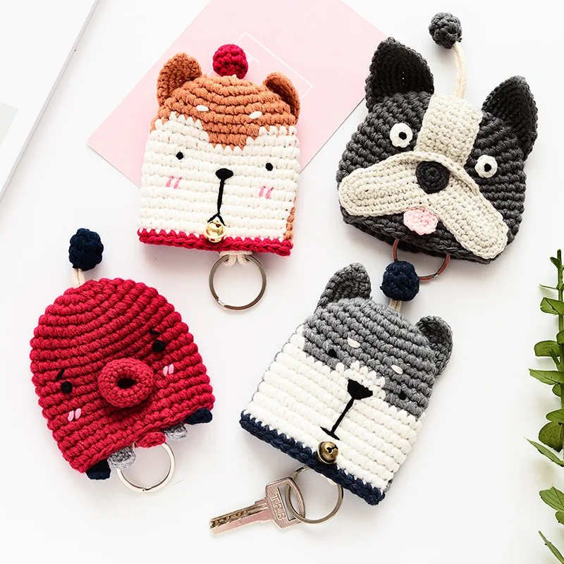 Cartoon Cute Dog Key Case Hand-woven Wool Pull Pouch Carry Pocket Students Key Organizer Chain Key Wallets Carteras Monederos