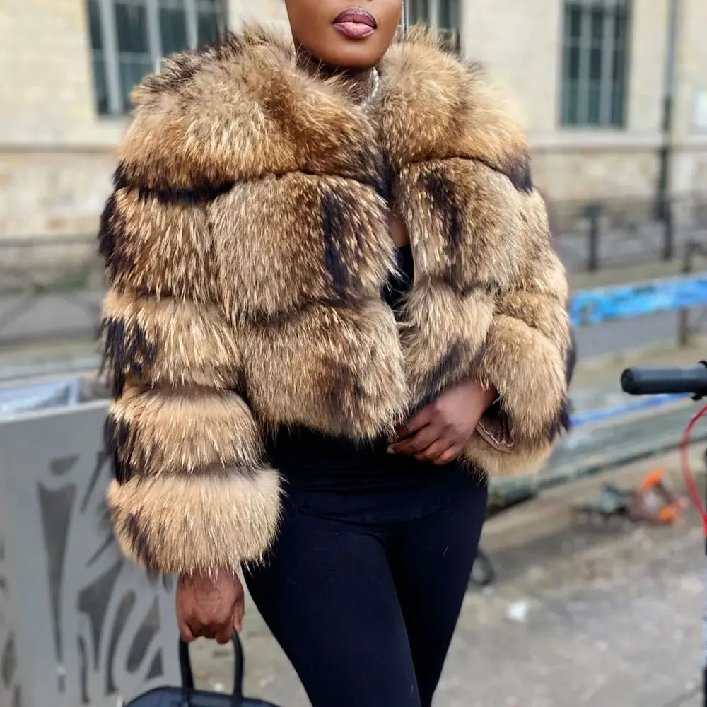 

2026 Maomaokong Natural Real Raccoon Fur Coat With Hat Women's Winter Fur Jacket Luxury Leather Fur Female Clothes