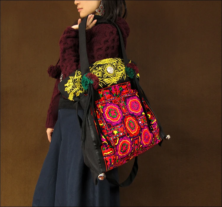 Chinese style women bags Large size Embroidery Canvas bags Vintage shoulder messenger bags Handmade ethnic bags