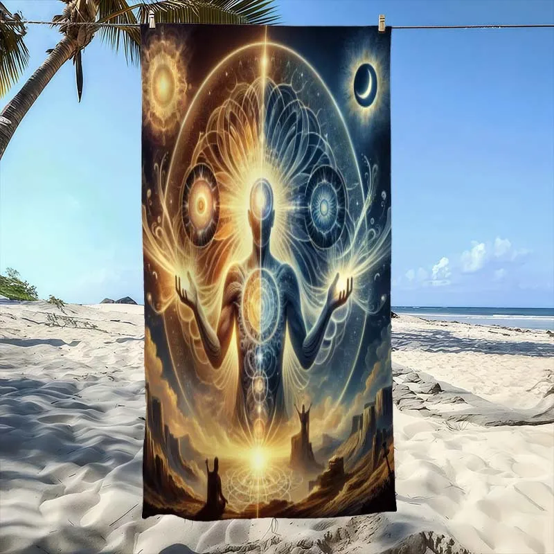 Spiritual Energy Art Patterned Beach Towel,Super Absorbent Beach Towel, Popular for New Year 2026, Comfortable and Practical