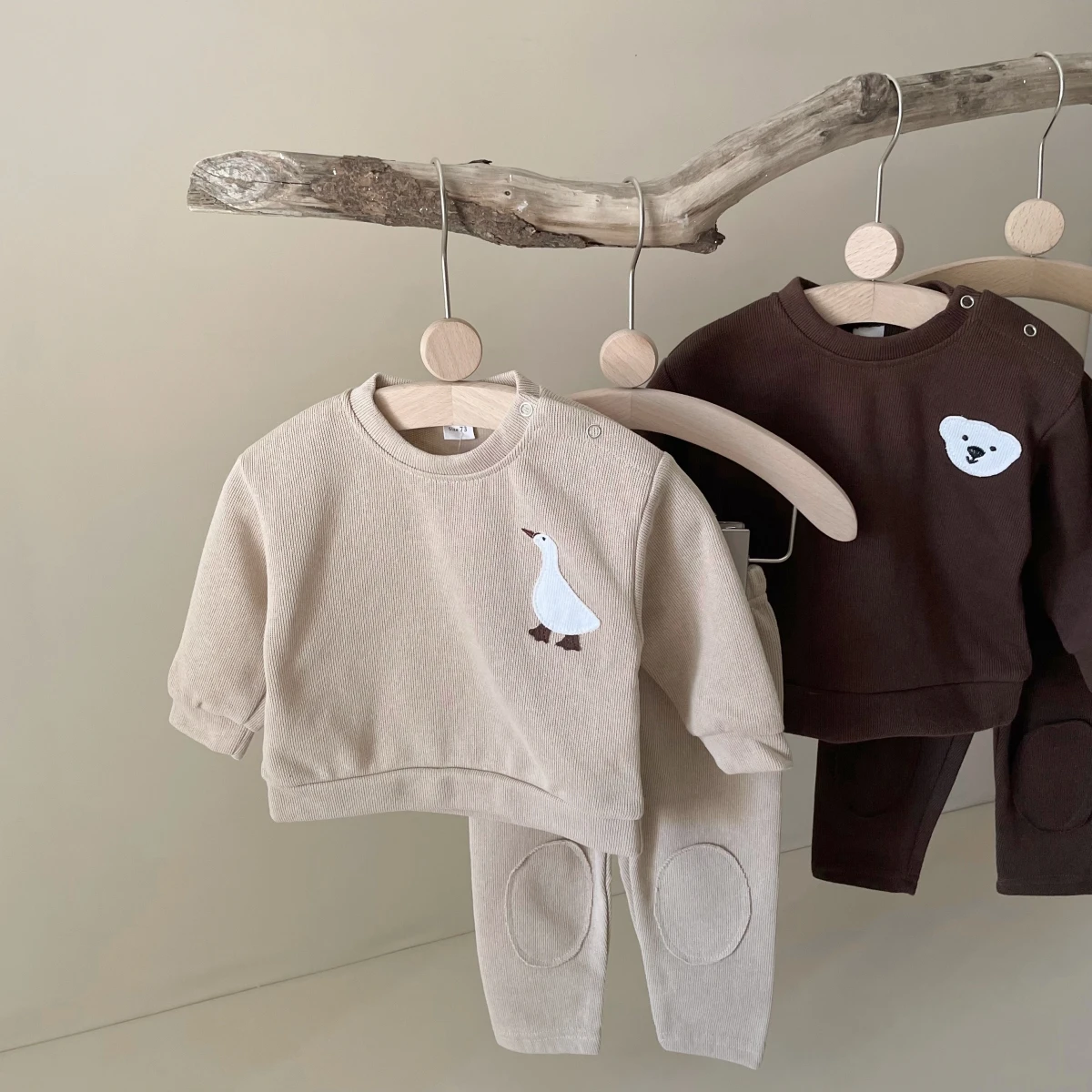 0-24m Neugeborene Mädchen Jungen Kleidung Set Outfit kleine Bär Gans Stickerei O-Neck Tops lange Hosen Kinder Kleidung