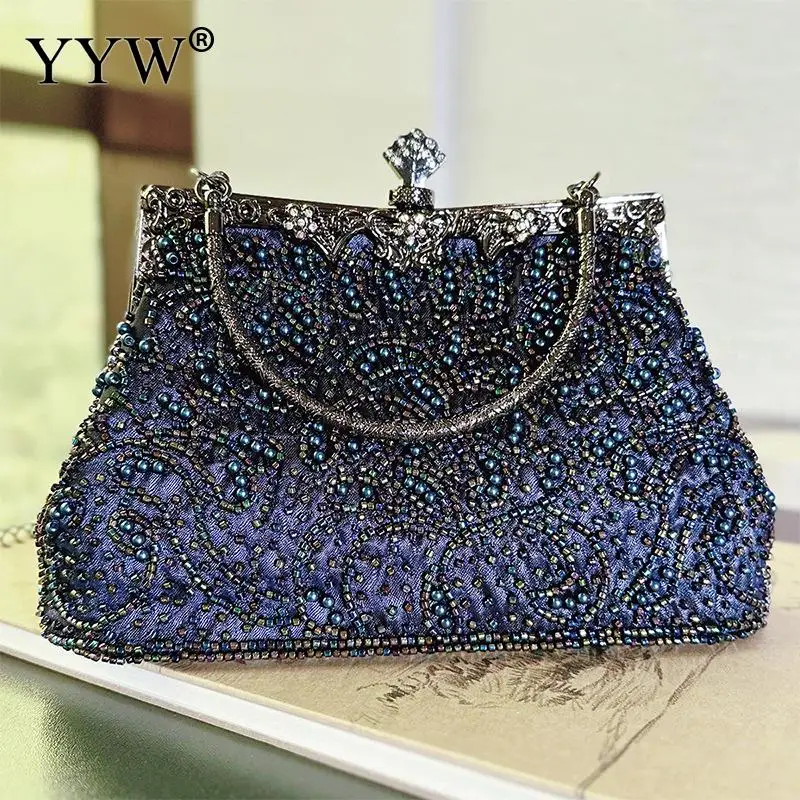 вечерняя сумка New Vintage Beaded Evening Bag Embroidered Bag Diamond Sequined Clutch Hand Bag Bride Bag Beading Female Handbags