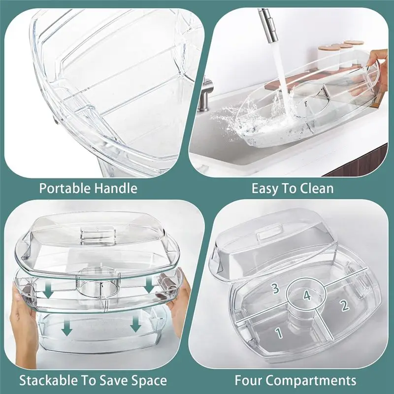 AC88-Chilled Serving Platters Chilled Veggie Tray With Lid For Shrimp, Fruits, Vegetables Appetizer Fruit Snack Tray