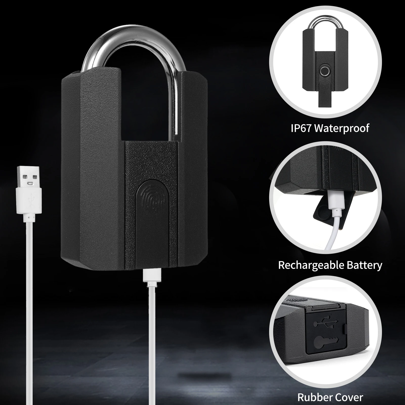 

Сверхмощный навесной замок с отпечатками пальцев и водонепроницаемым интеллектуальным замком с приложением и ключом для складских забора, наружных ворот