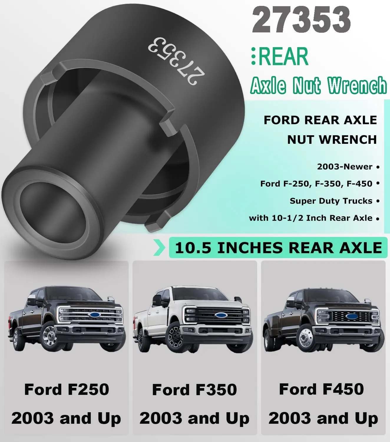 

27353 Rear Axle Nut Wrench For Ford F-250, F-350, F-450 Super Duty Trucks 2003 and Up, 10.5 inches, Rear Axle Nut Socket Wrench