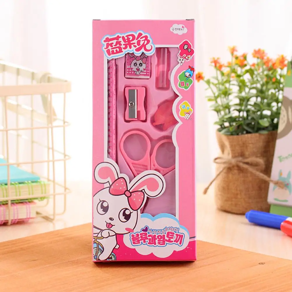 6pcs Children School Stationery Set Pencil Sharpener Pencil Eraser Ruler Scissors Writing Painting Art Supplies Students Gifts