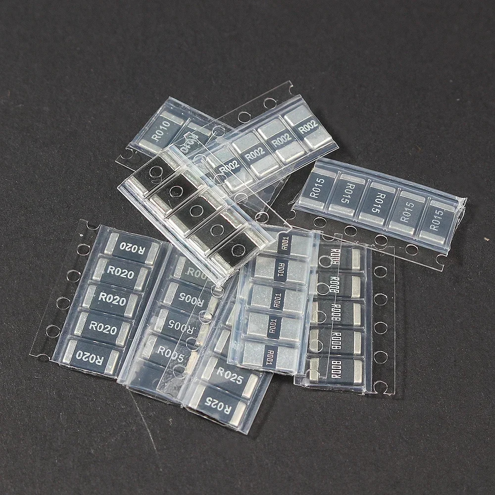 Ассорти комплектов резисторов SMD, 50 шт., R001 R002 R005 R008 R010 R015, пакет резисторов с низким сопротивлением, 1% набор резисторов 2512