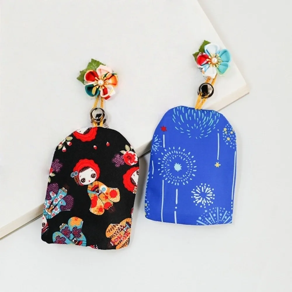 Japanese Style Pull Out Key Case Pull Rope Mechanism Portable Fabric Key Holder Keyring Storage Arch Kitty Keychain Bag