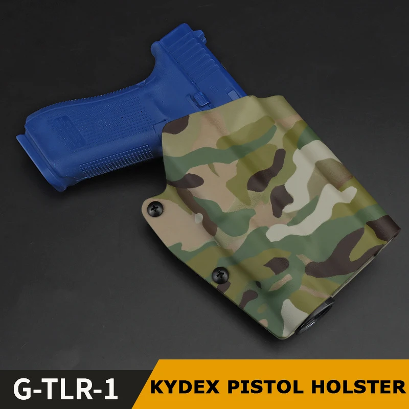 KYDEX Tactical Pistol Holster For Glock 17 19 19X 45 TLR-1 Flashlight Airsoft Quick Draw Gun Belt Paddle Holster Case