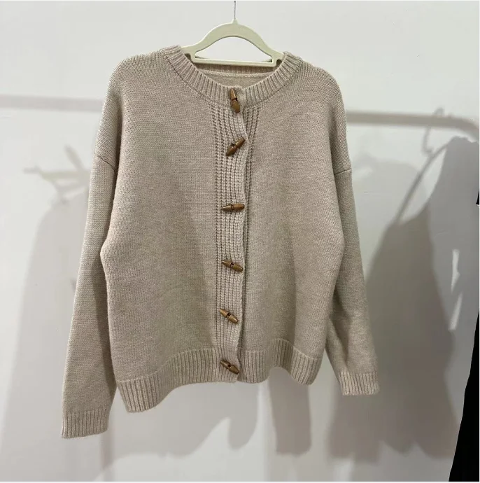 Vintage Soft Supple Round Neck Sweater Knitted Cardigan Jacket For Women Spring Autumn Idle Style Top