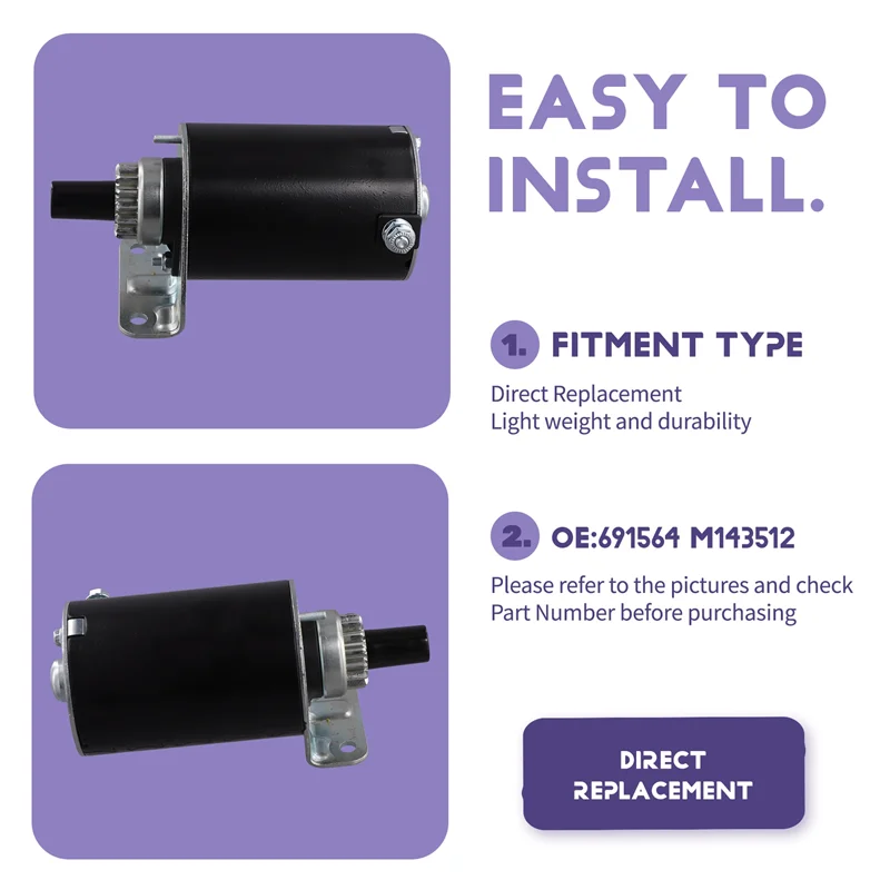 Motor de arranque de engranaje de acero A43T 691564 para John Deere Toro Cub Cadet Briggs 16 18 HP M143512 693469 808106 844717 0C2881 72881