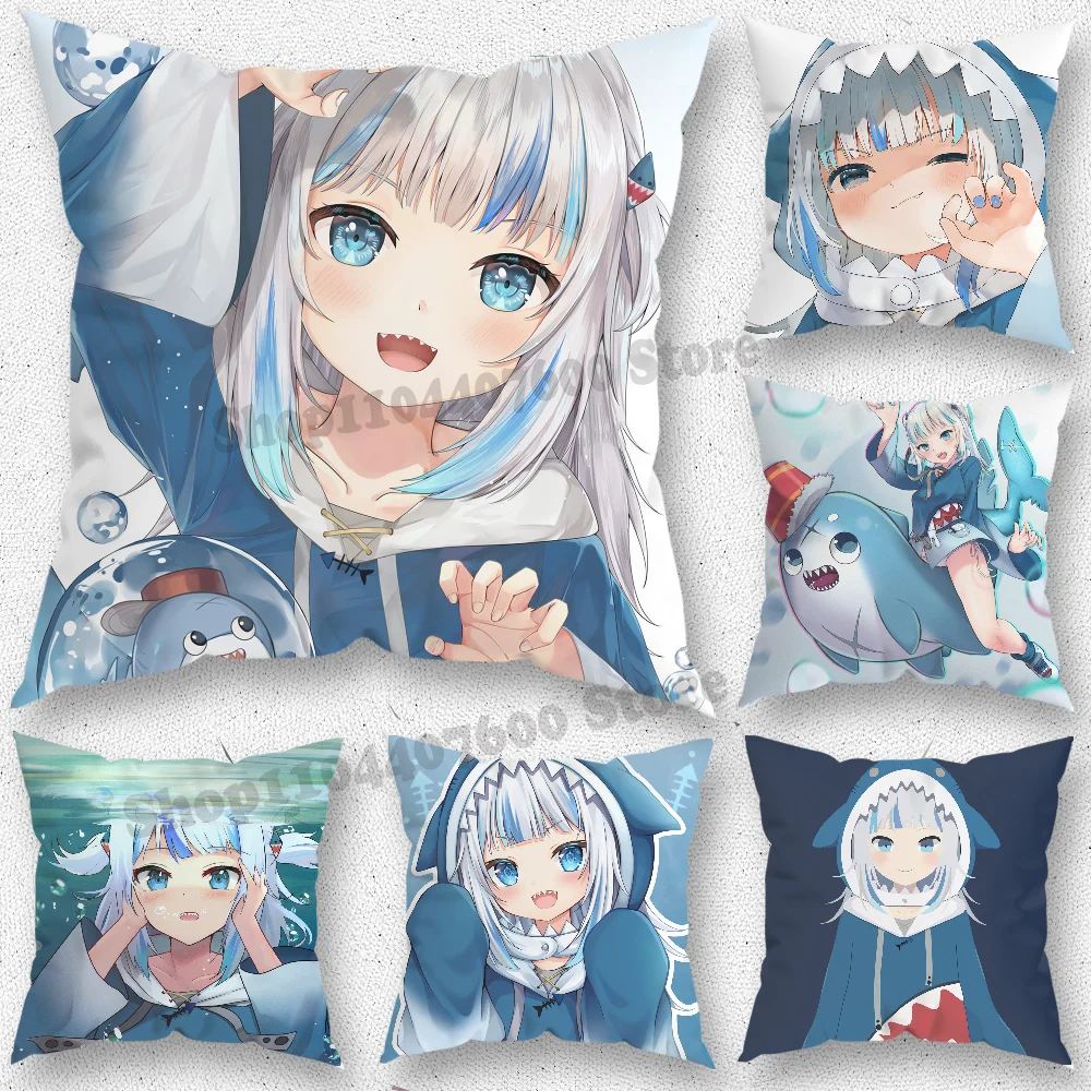 

Anime Gawr Gura Pillow Case For Home Bedroom Room Decoration Living Room Sofa Cushion Cover Suitable