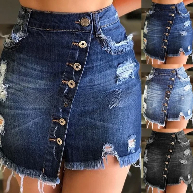 

Elegant Denim Skirt Bodycon Summer 2019 Women's Fashion Short Pure Color Cotton Skirts for Ladies