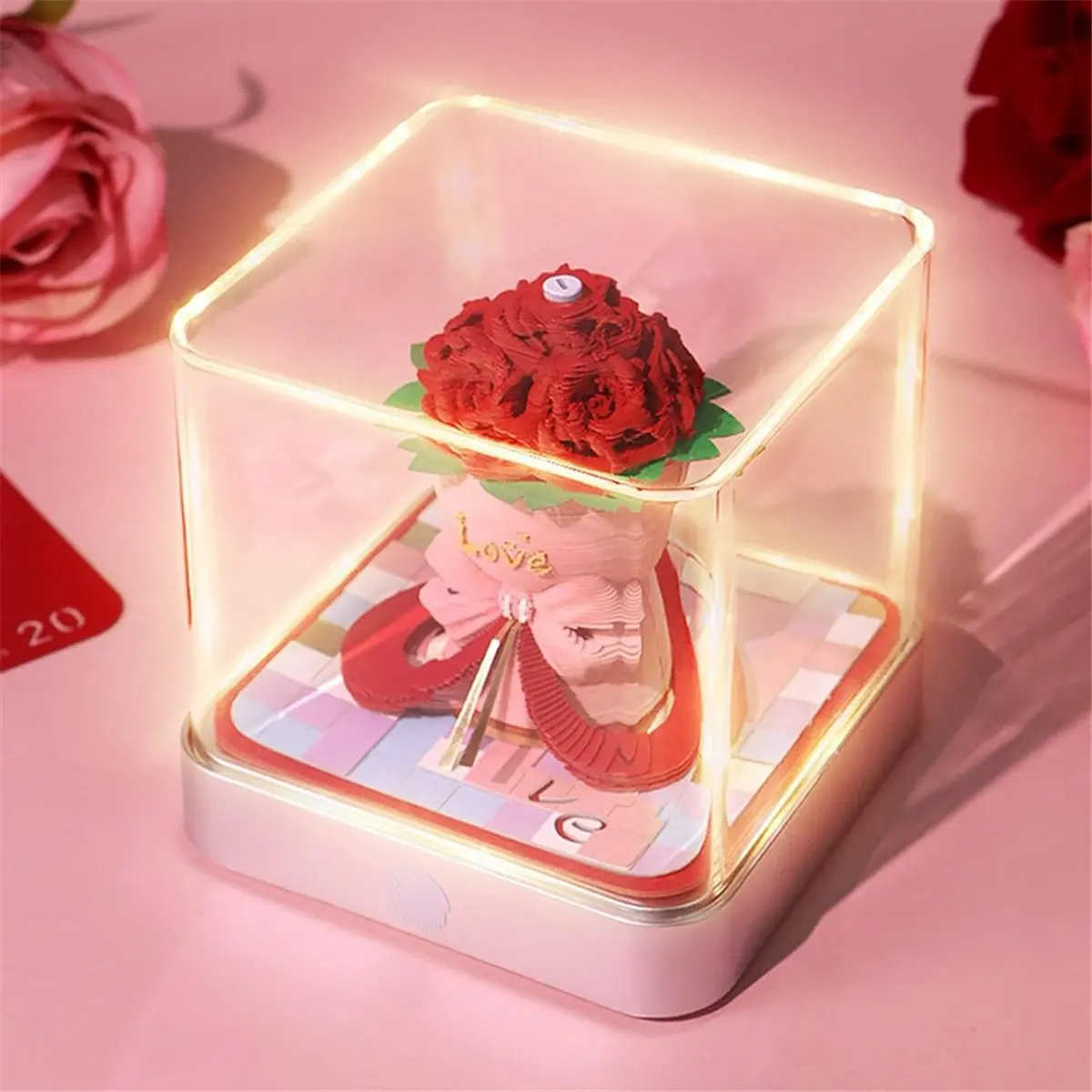 【~-new-a91p】3d-calendar-2025valentine's-day-rose-bouquet3d-tear-away-calendarrip-away-calendartearable-3d-paper-notepad