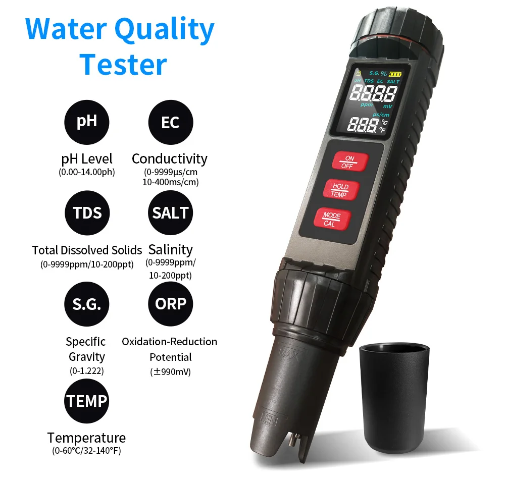 2025 Latest Best-Selling Multi-Parameter Water Quality Tester - 7 in 1 (PH/TDS/EC/TEMP/Salinity/ORP/S.G)  OEM & OBM Available