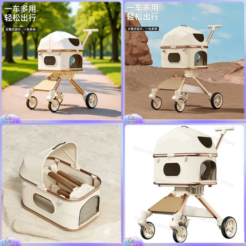 Lightweight Aluminum Alloy Pet Stroller One Click Folding Shock Absorption Universal Cart for Small Dog Cat Portable Travel