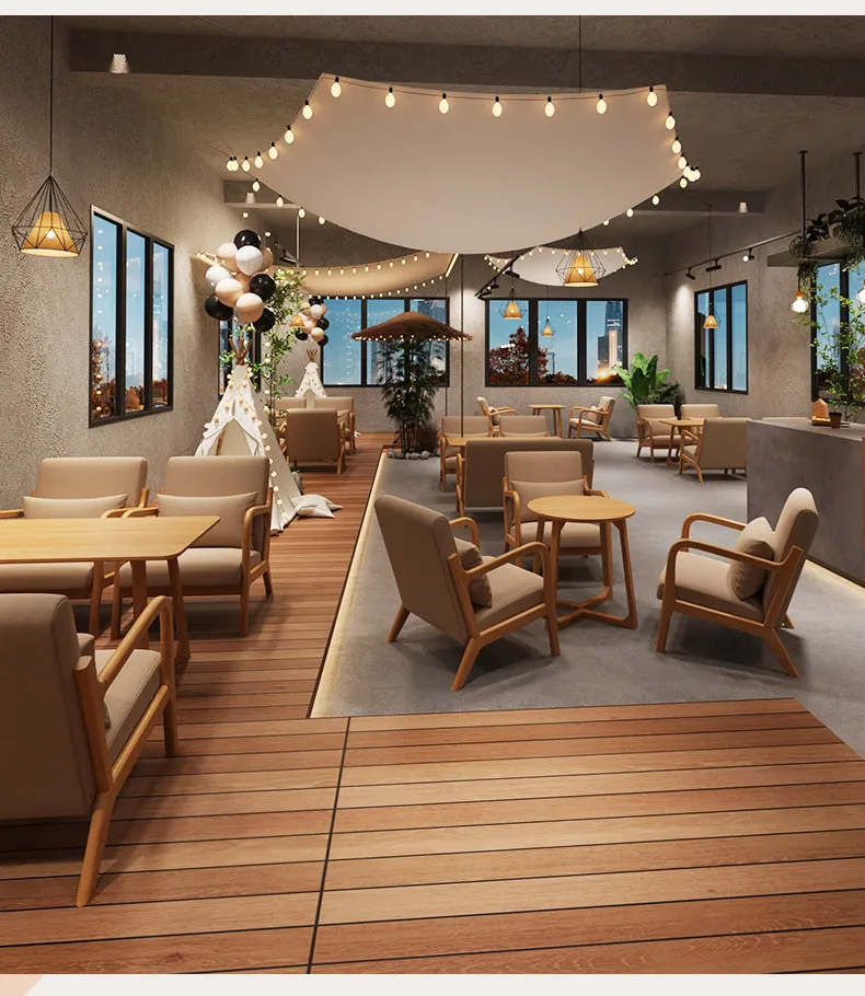 

PYH coffee shop tables and chairs, solid wood combination desserts, milk tea shops, rest areas, reception sofas