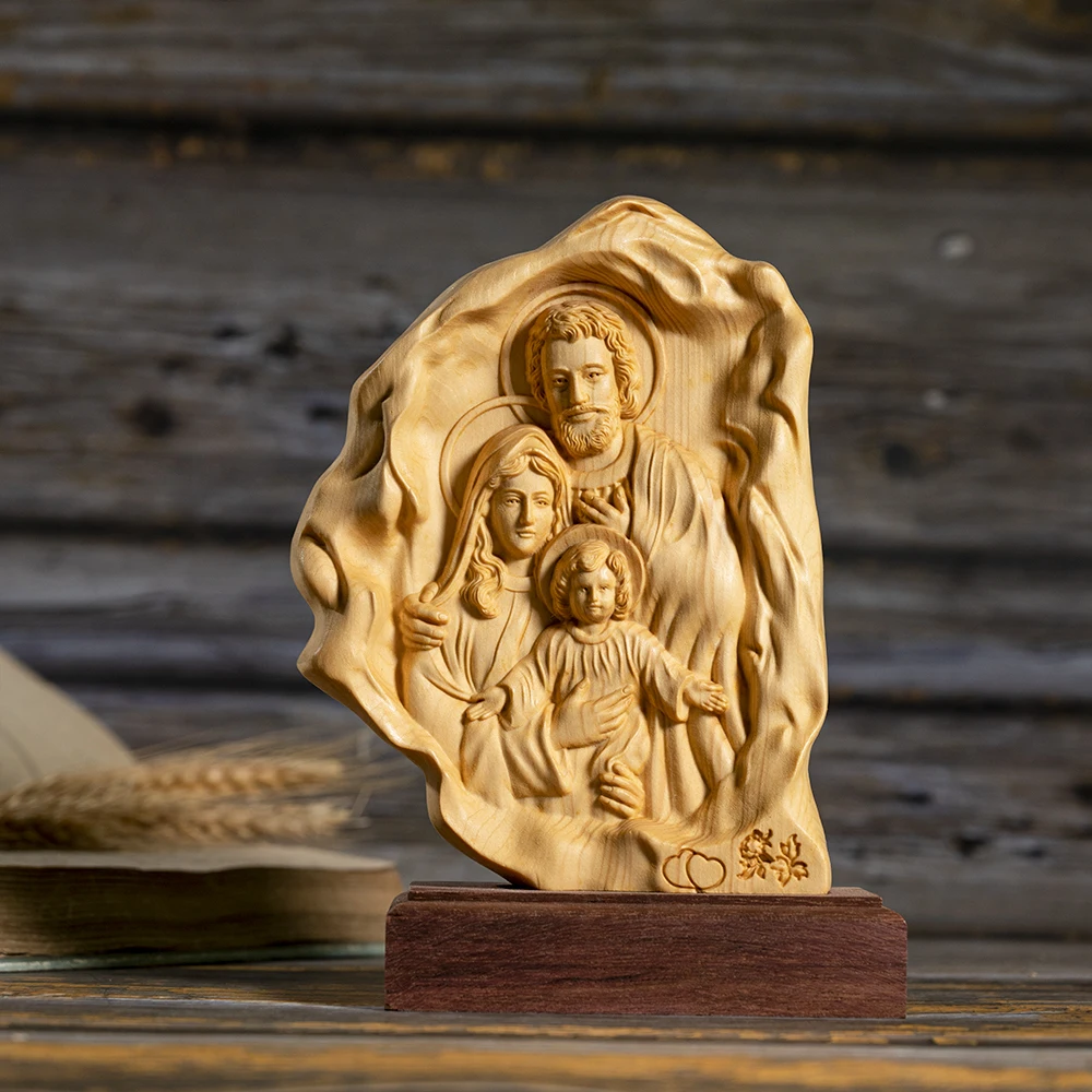 

Holy Family Statue of Jesus and Mary, Jesus and Mary, Wooden Carving, Desktop Ornament, Home Decor