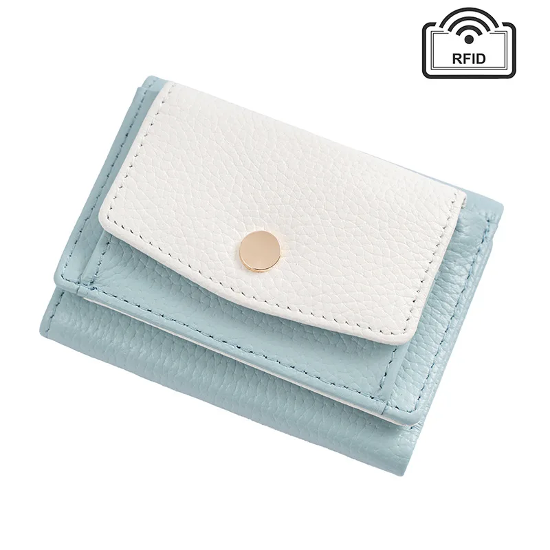 Alirattan 2025 New Real Leather Women's Wallet Short Bags for Women RFID Soft Leather Coin Purse Wallet