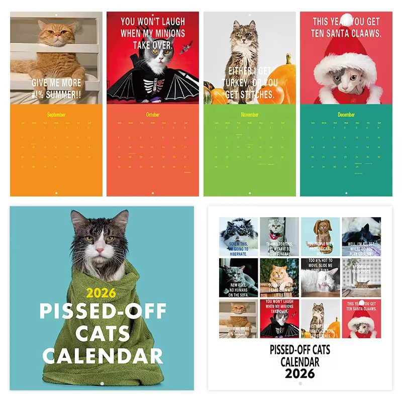 1 Stuks Pissed Off Katten Kalender 2026-12 - Grappige Kat Muur Kalender Creatieve Kalender 12 Maanden Kat Kalender met Lelijke Kat voor Notities