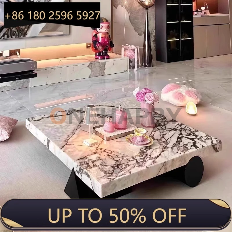 Table basse minimaliste italienne - marbre doré Calacatta carré, personnalisable pour le luxe, parfaite pour le salon.