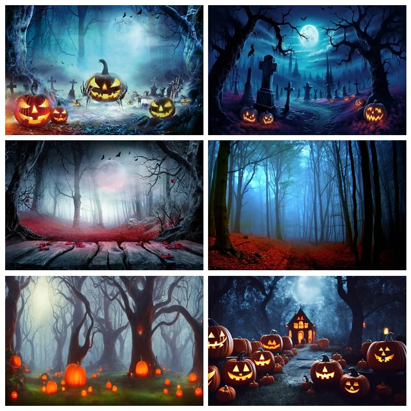 Scary Forest Halloween Backdrop Tomb Moon Festival Party Decor Baby Photography Background Photo Studio Photophone Props