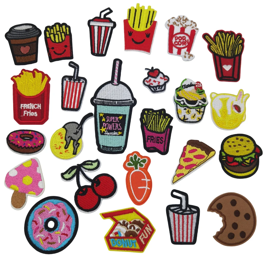 Embroidery Sewing Iron On Patches Clothes Backpacks Fusible Thermoadhesive Stickers Applique DIY French Fries Stitch Stuff Funny