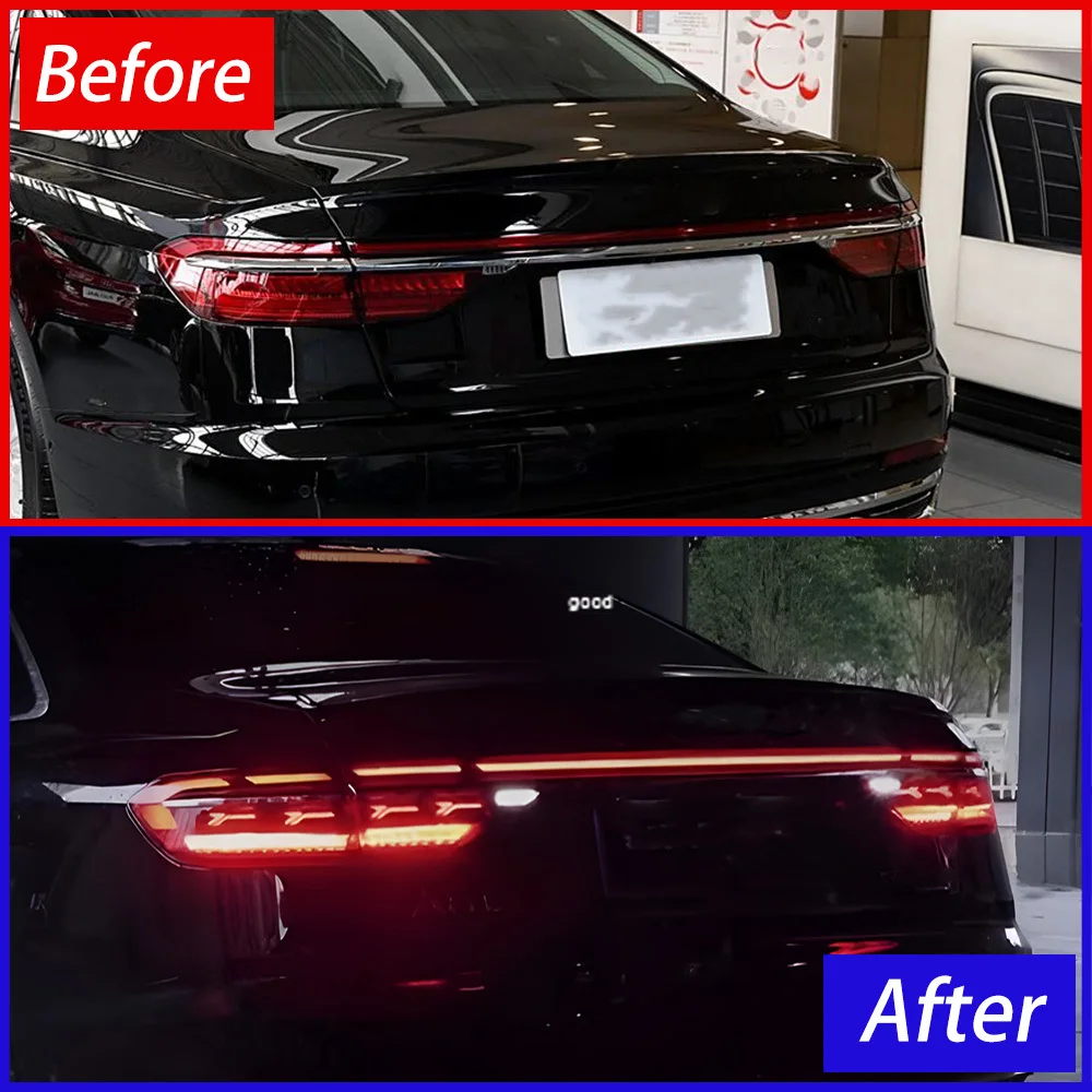 Car Taillights Assembly for Audi A8 2018-2022 Led Auto Back Lamps Upgrade Startup Effect Dynamic through Taillights Accessories