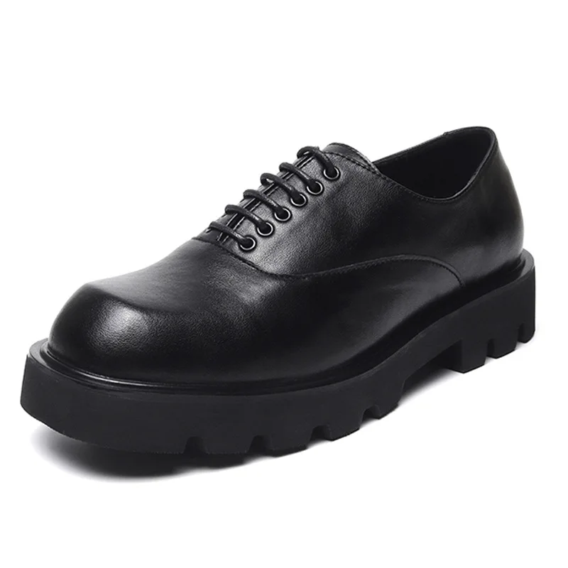 

High Quality Men‘s Leather Shoes Round Toe Lace-Up Chunky Low Top Business Casual Anti-Slip Oxford Shoes Designer Shoes Platform
