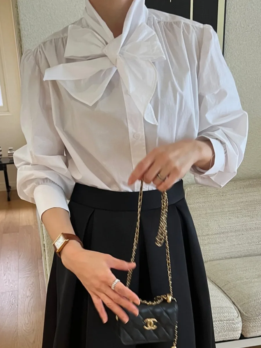 Ele Knot Long Sve irt Donna Inizio autunno Nuovo Sle Colore puro Top Design Sensation Faionable Cotton 00%